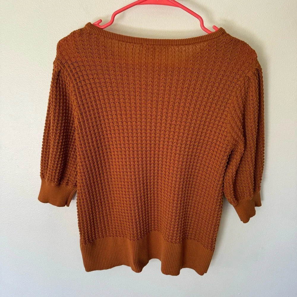 Time and tru burnt orange puff sleeve crochet knit short sleeve sweater OX/ 14 W - Picture 7 of 8